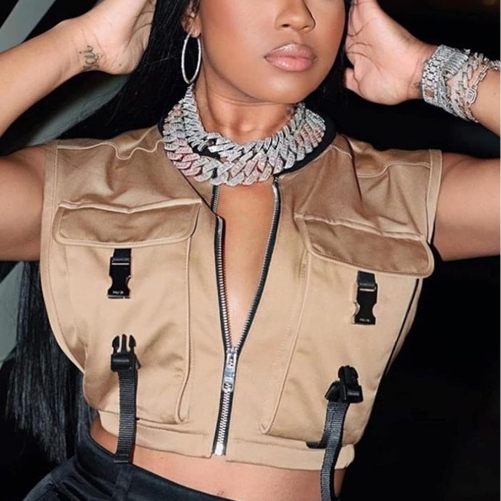 Tan Cropped Vest with Black Accents